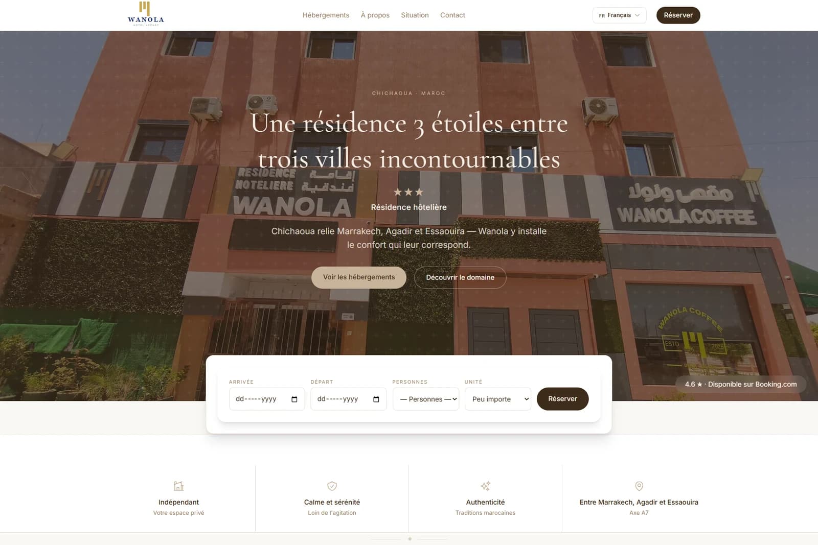 Hôtel Wanola — website built by Bameur Agency